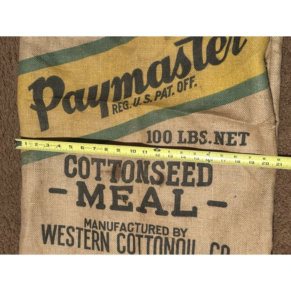Vintage Paymaster Cottonseed Meal Burlap Feed Sack Western Cottonoil